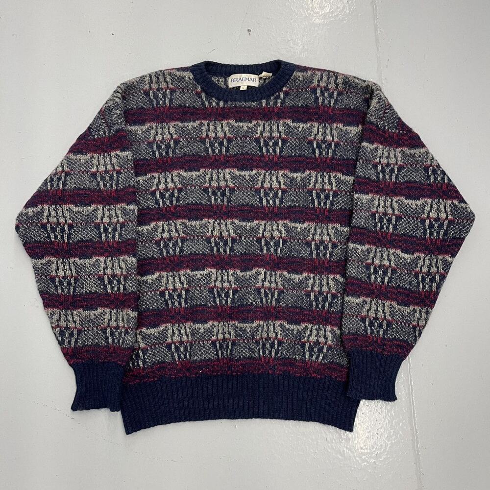 Vintage 90s Braemar Navy Alpaca Wool Pattern Sweater